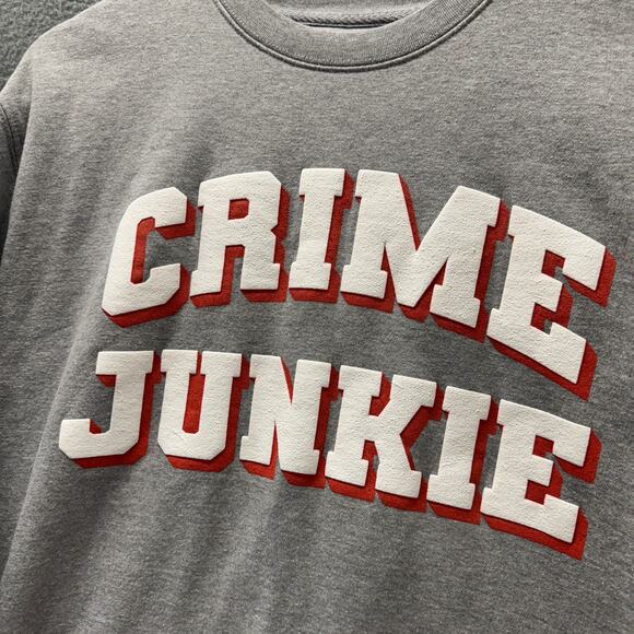 Crime Junkie Sweatshirt Adult Medium Gray Crew Neck Pullover - Picture 2 of 5